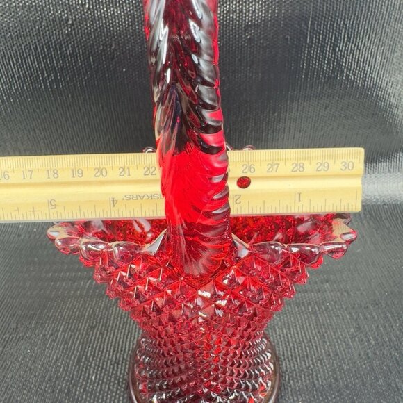 Westmoreland Red Glass English Hobnail Pattern Basket Cadmium Amberina UV Glow - Picture 7 of 16